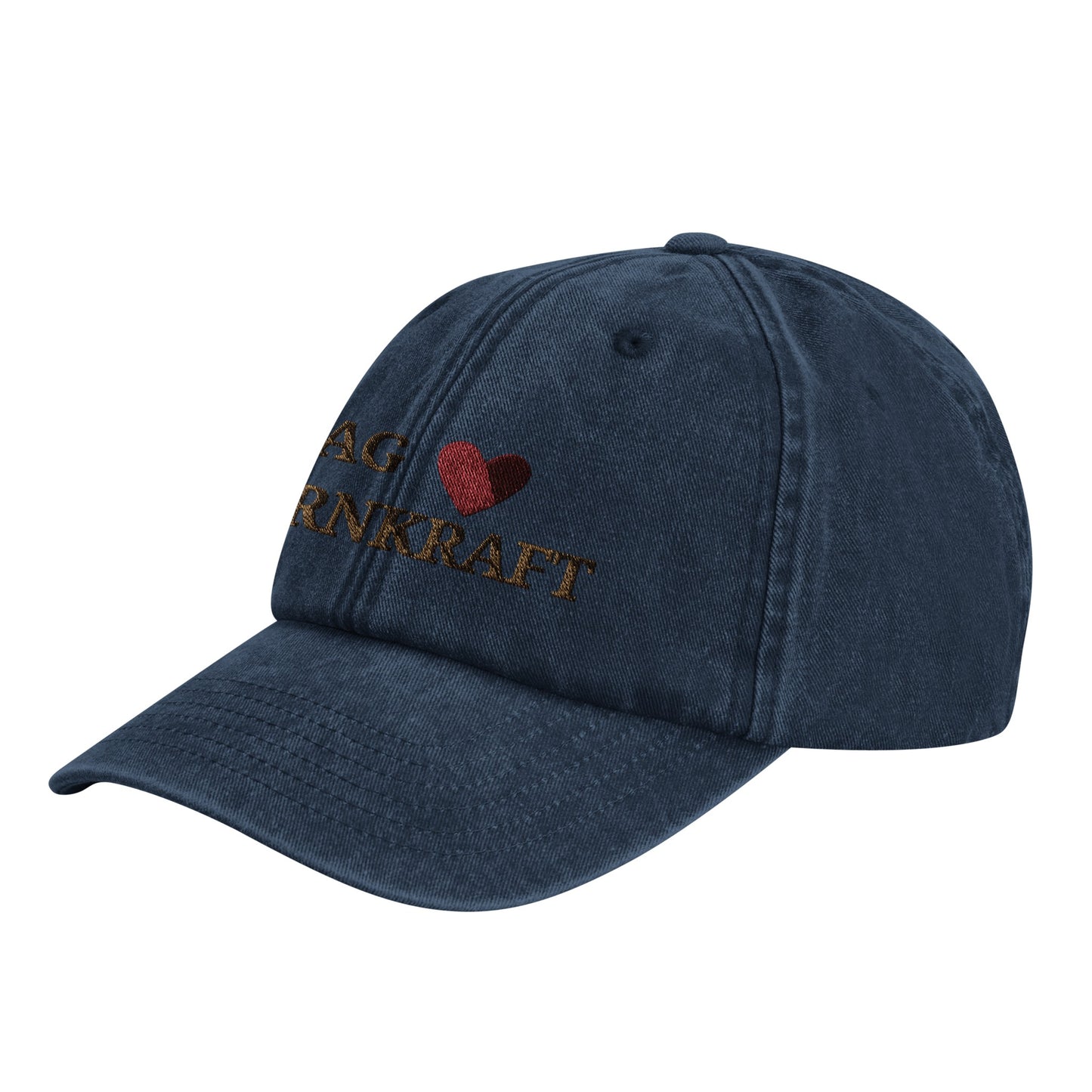 Jag hjärtar kärnkraft-keps med brodyr från Nordbruk, produktbild.