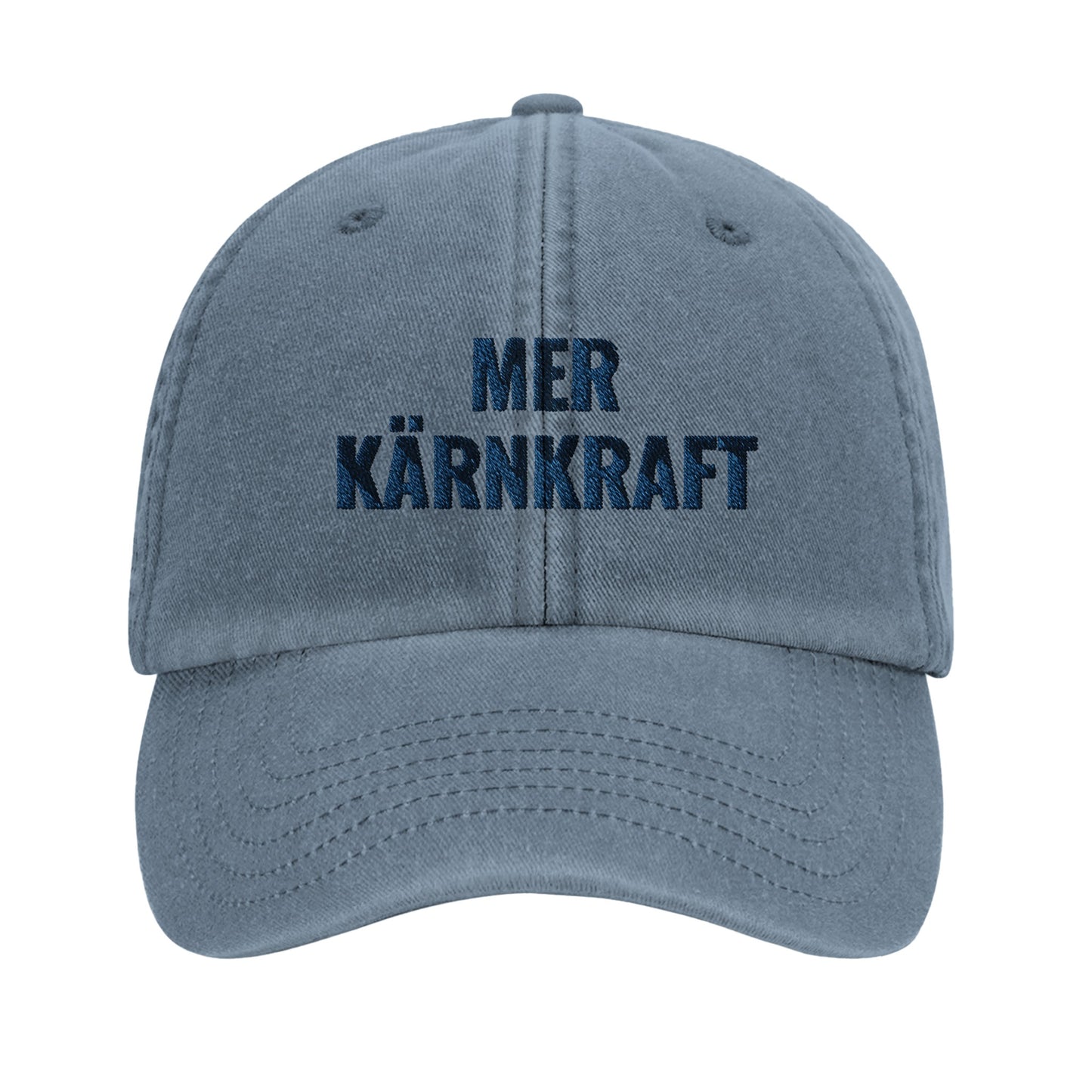 Mer kärnkraft-keps med blå brodyr från Nordbruk, produktbild.