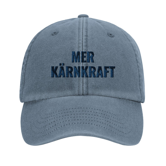 Mer kärnkraft-keps med blå brodyr från Nordbruk, produktbild.