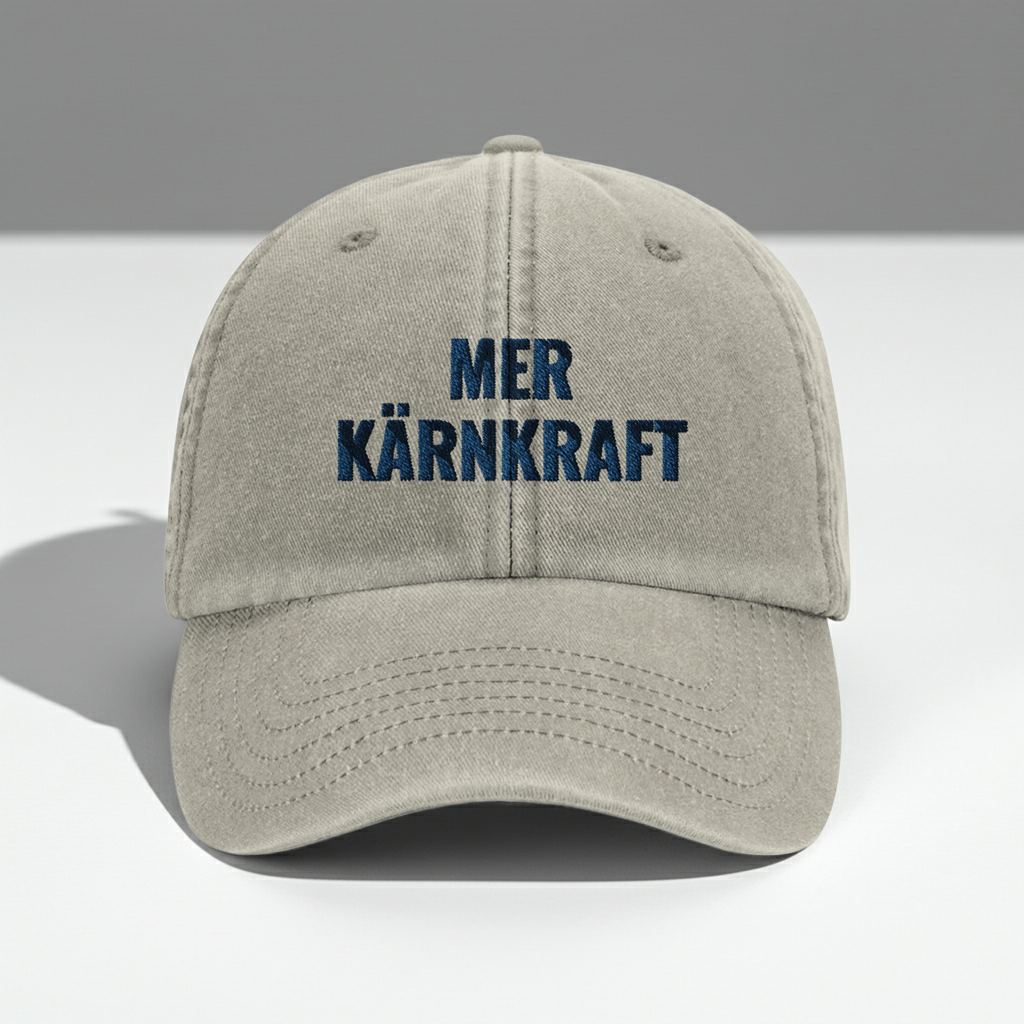 Mer kärnkraft – Vintage bomullskeps, blå text