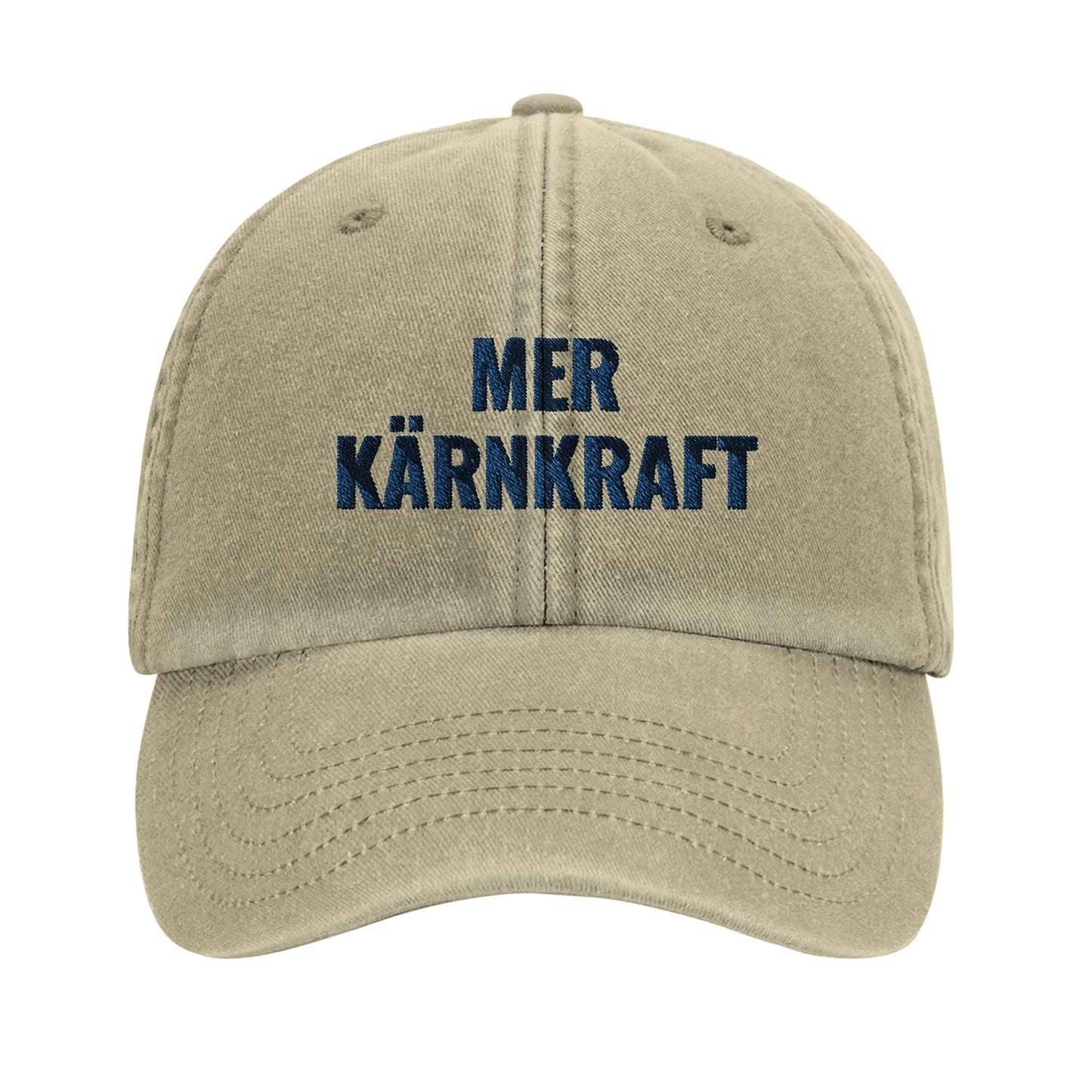 Mer kärnkraft-keps med blå brodyr från Nordbruk, produktbild.