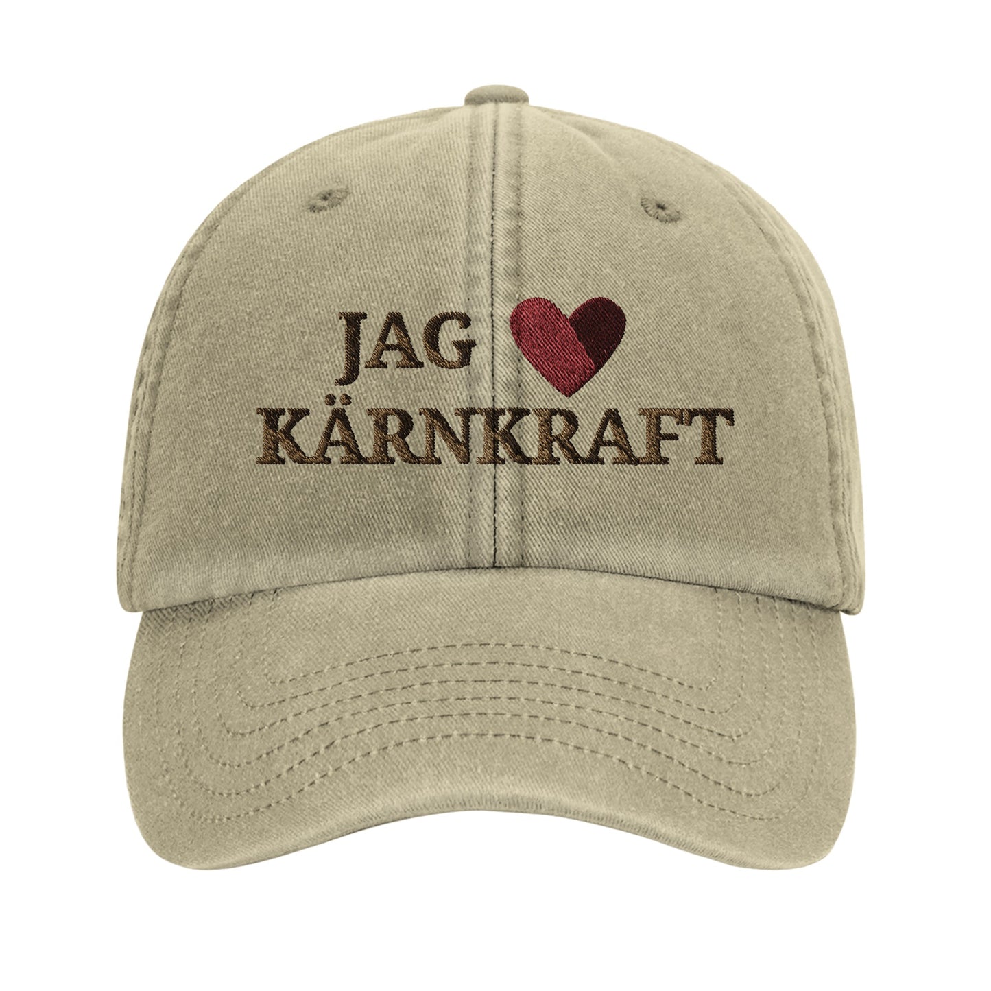 Jag hjärtar kärnkraft-keps med brodyr från Nordbruk, produktbild.